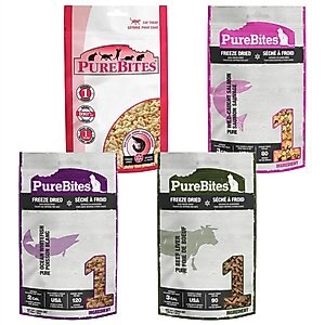 Variety Pack - PureBites Salmon Freeze-Dried Raw Cat Treats, Shrimp, Beef Liver & Ocean Whitefish Flavors