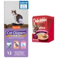 Hartz Disposable Diaper, 12 count, Medium + Delectables Bisque Senior 10+ Tuna & Chicken Cat Treat