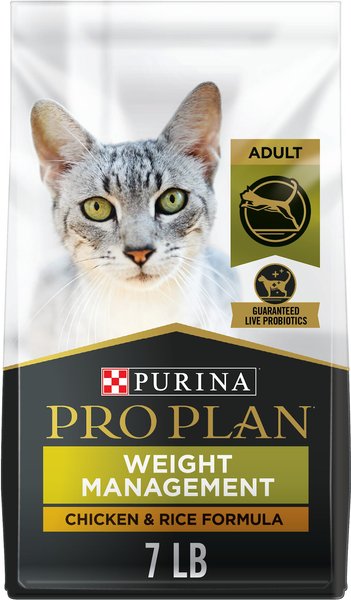 Purina Pro Plan Adult Weight Management Chicken & Rice Formula Dry Cat Food, 7-lb bag slide 1 of 10
