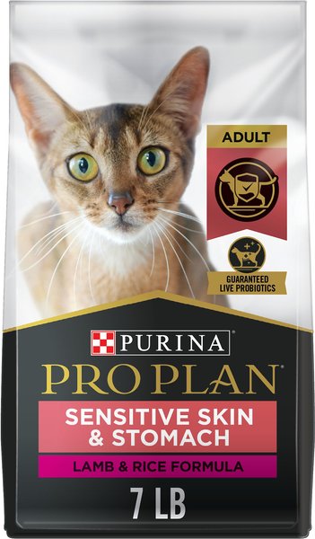 Purina Pro Plan Adult Sensitive Skin & Stomach Lamb & Rice Formula Dry Cat Food, 7-lb bag slide 1 of 11
