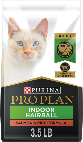 Purina Pro Plan Adult Indoor Hairball Management Salmon & Rice Formula Dry Cat Food, 3.5-lb bag slide 1 of 11