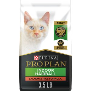 Purina Pro Plan Adult Indoor Hairball Management Salmon & Rice Formula Dry Cat Food, 3.5-lb bag