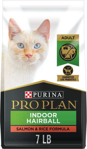 Purina Pro Plan Adult Indoor Hairball Management Salmon & Rice Formula Dry Cat Food, 7-lb bag slide 1 of 11