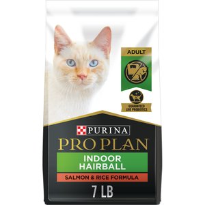 Purina Pro Plan Adult Indoor Hairball Management Salmon & Rice Formula Dry Cat Food, 7-lb bag