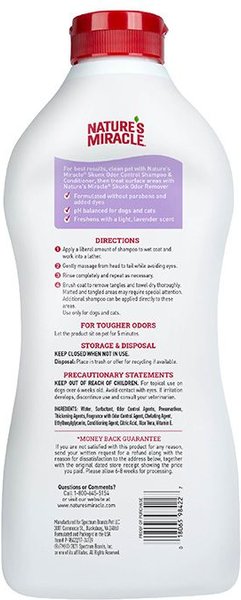 NATURE S MIRACLE Odor Control Formula Skunk Odor Control Pet Shampoo Conditioner 32 fl oz bottle Lavender Scent Chewy