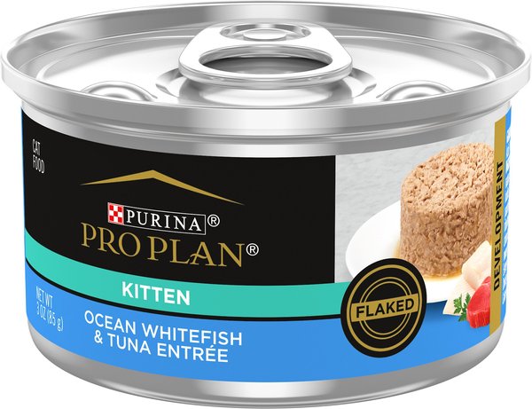 Purina Pro Plan Kitten Flaked Ocean Whitefish & Tuna Entree Canned Cat Food, 3-oz, case of 24 slide 1 of 9