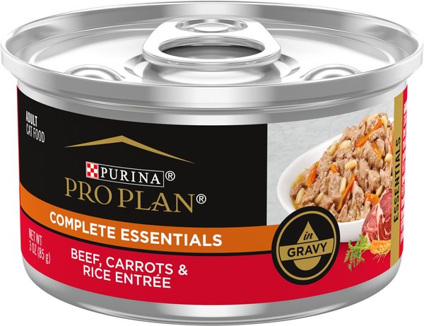 Purina Pro Plan Adult Beef, Carrots & Rice Entree in Gravy Canned Cat Food, 3-oz, case of 24 slide 1 of 8