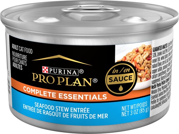 Purina Pro Plan Adult Seafood Stew Entree in Sauce Canned Cat Food, 3-oz, case of 24 slide 1 of 8