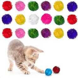 SunGrow Cat Pom Pom Balls for Indoor, Interactive Fetch & Play Toy for Arts & Crafts, 20 count 