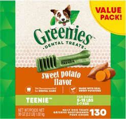 Greenies Teenie Sweet Potato Natural Small Dental Dog Treats, 130 count