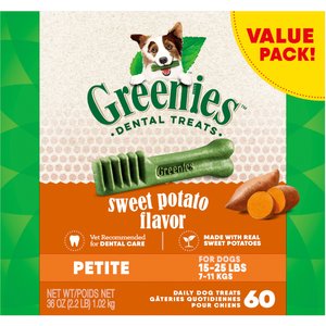Greenies Petite Sweet Potato Natural Dental Dog Treats, 60 count