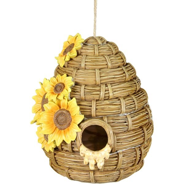Exhart Solar Sunflower Hand Painted Bee Hive Hanging Bird House