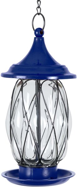 Exhart Metal Wire & Glass Bird Feeder, Blue