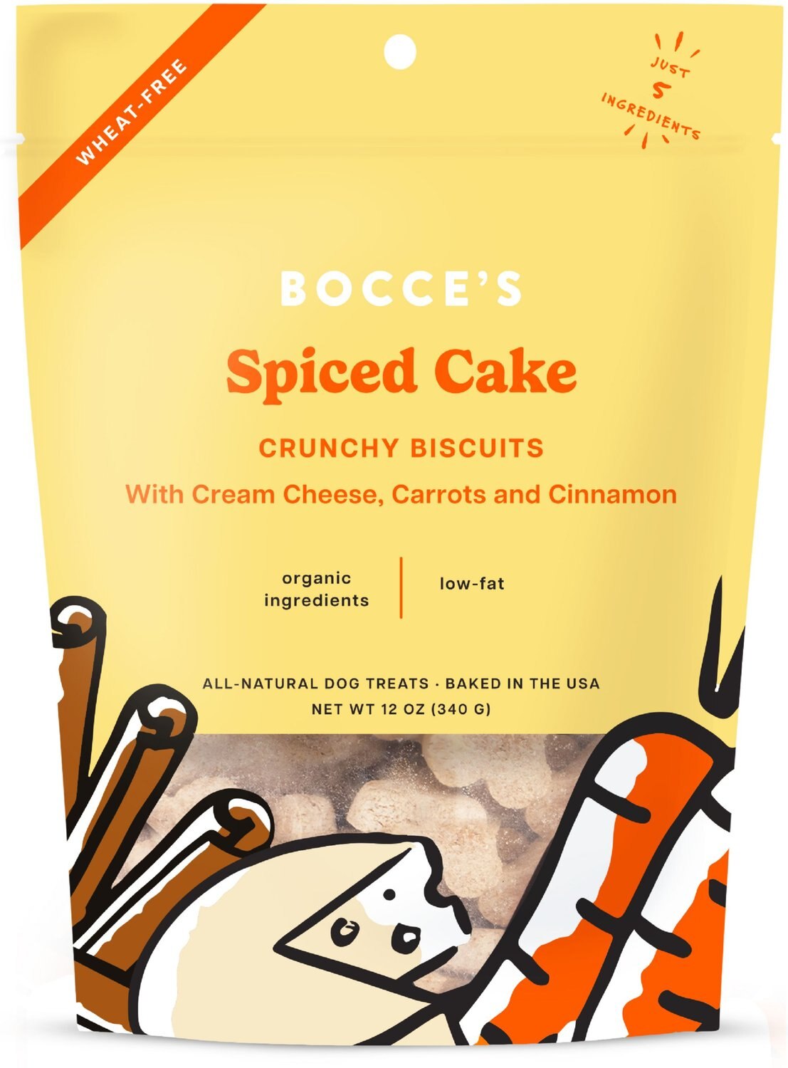 BOCCE'S BAKERY Spiced Cake Biscuits Crunchy Dog Treats, 12oz bag