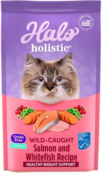 Halo Holistic Wild Salmon & Whitefish Recipe Grain-Free Healthy Weight Indoor Cat Dry Cat Food, 6-lb bag slide 1 of 10
