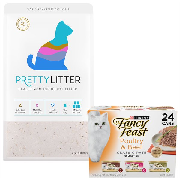 Fancy Feast Poultry & Beef Classic Pate Variety Pack Canned Food + PrettyLitter Cat Litter slide 1 of 9
