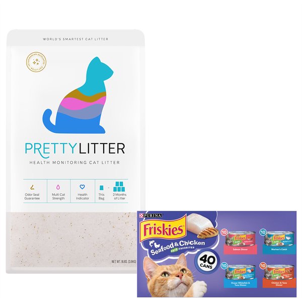 Friskies Pate Seafood & Chicken Variety Pack Canned Food + PrettyLitter Cat Litter slide 1 of 9