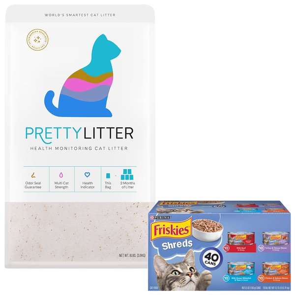 Friskies Shreds in Gravy Variety Pack Canned Food + PrettyLitter Cat Litter slide 1 of 9