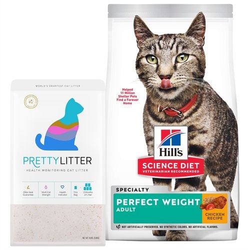 Cibo secco Hill's Science Diet Perfect Weight Chicken Recipe + lettiera per gatti PrettyLitter Informazioni sul prodotto