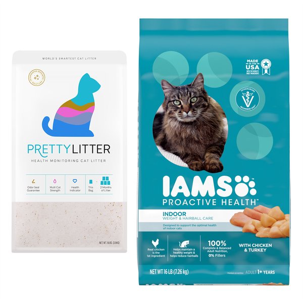 Iams ProActive Health Indoor Weight & Hairball Care Dry Food, 16-lb bag + PrettyLitter Cat Litter slide 1 of 9