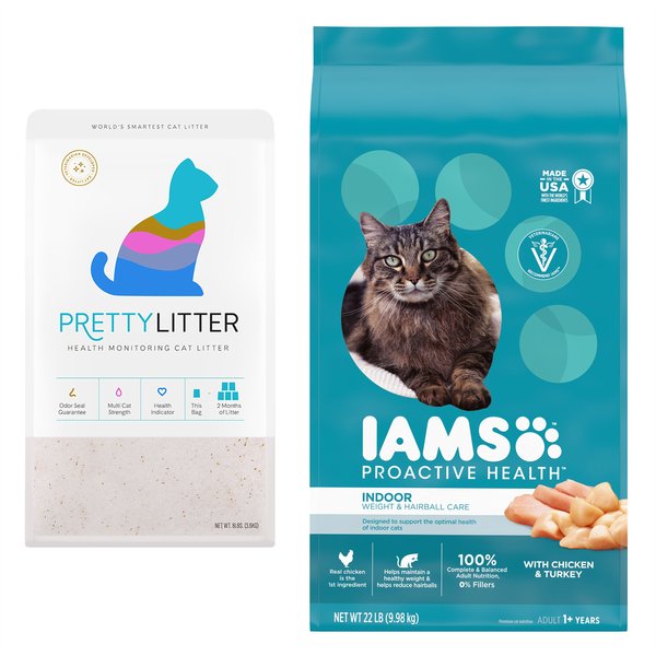Iams ProActive Health Indoor Weight & Hairball Care Dry Food, 22-lb bag + PrettyLitter Cat Litter slide 1 of 9