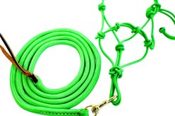 Star Point Horsemanship Mini-Pony-Livestock 4 Knot Rope Halter & 8-ft Lead Set, Lime Green, Large