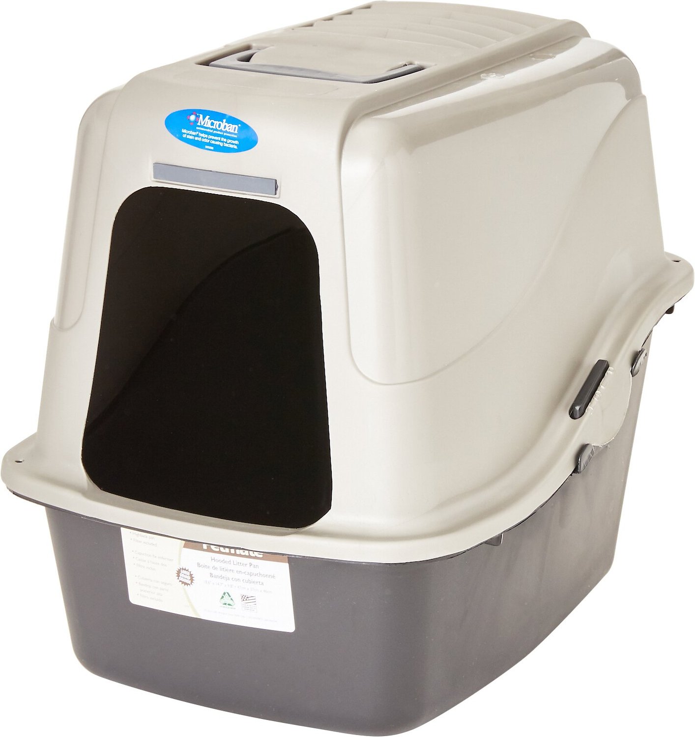 PETMATE Hooded Litter Pan Set with Microban, Brushed Nickel/Black