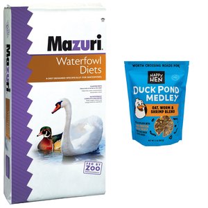 Mazuri Waterfowl Maintenance Duck & Geese Food, 50-lb bag + Happy Hen Treats Pond Medley Duck Treats, 2-lb bag