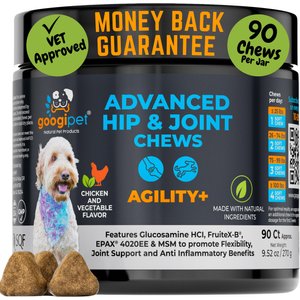 Googipet Hip & Joint Support Chicken & Vegetable Flavored Soft Chew Supplement for Dogs, 90 count