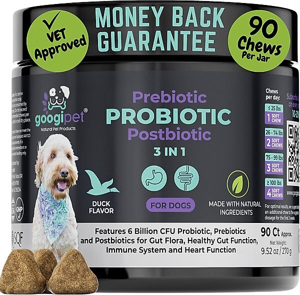 Googipet 3-in-1 Digestive Probiotic Duck Flavored Soft Chew Supplement for Dogs, 90 count slide 1 of 7