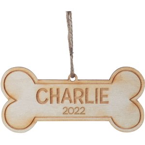 Custom Personalization Solutions Dog Bone Wooden Personalized Christmas Tree Ornament