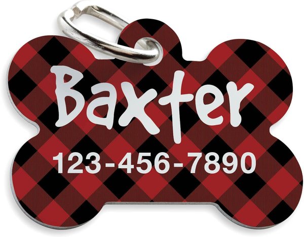 Custom Personalization Solutions Black & Red Buffalo Check Personalized Pet Tag slide 1 of 4
