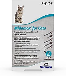 Midamox Topical Solution for Cats, 2-5 lbs (Teal Box), 3 Doses (3-mos. supply)