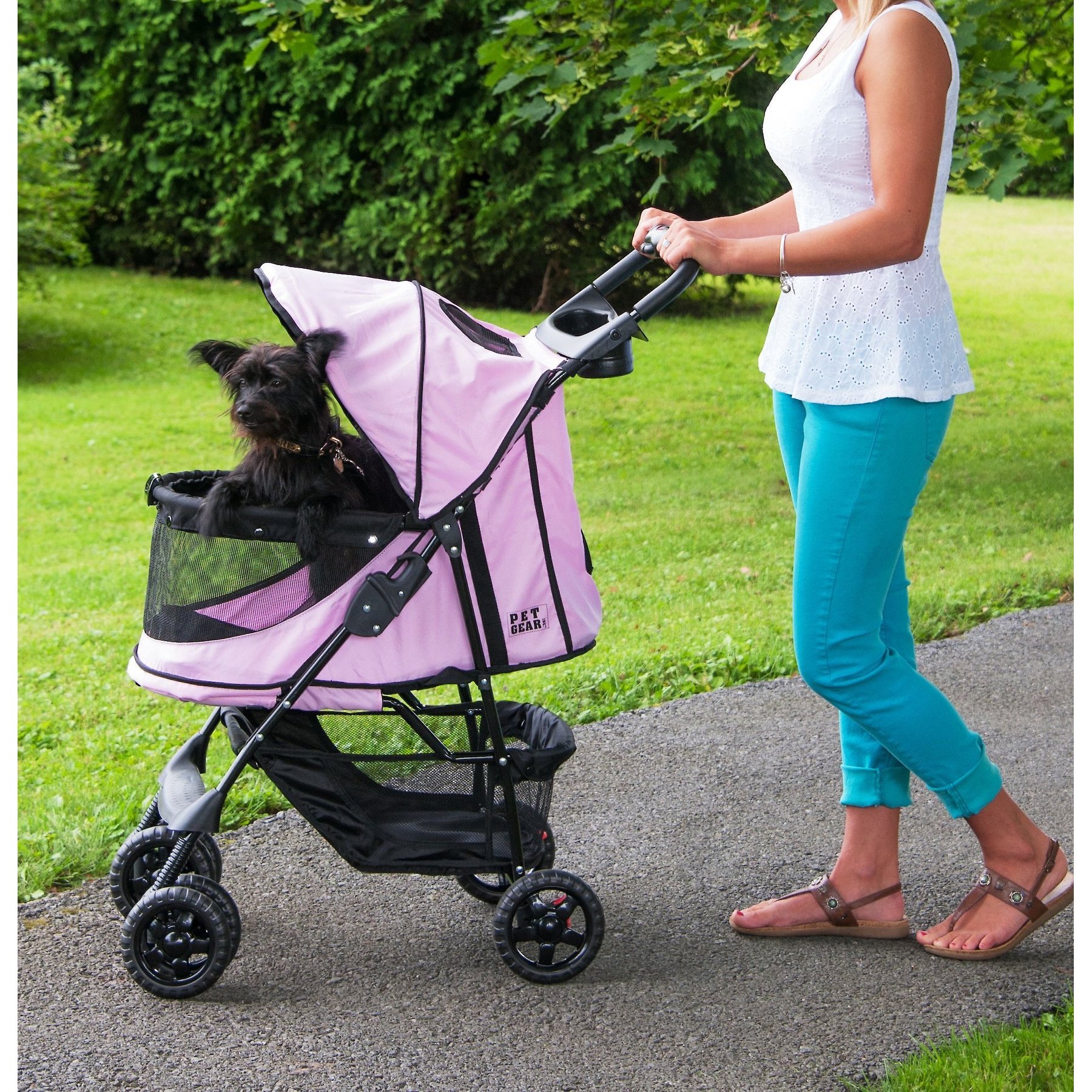 Pet Gear Happy Trails No Zip Pet Stroller Pink Diamond