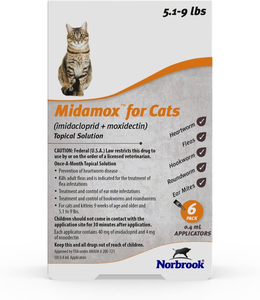 Midamox Topical Solution for Cats, 5.1-9 lbs, (Orange Box), 6 Doses (6-mos. supply) slide 1 of 3