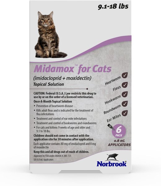 Midamox Topical Solution for Cats, 9.1-18 lbs, (Purple Box), 6 Doses (6-mos. supply) slide 1 of 3