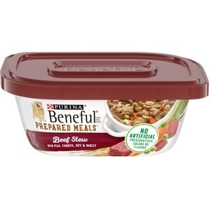 Purina Beneful Prepared Meals Beef Stew with Peas, Carrots, Rice & Barley Wet Dog Food, 10-oz, case of 8, bundle of 2