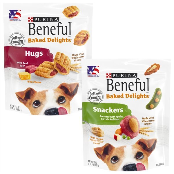 Purina Beneful Baked Delights Hugs with Beef & Cheese + Snackers with Peanut Butter Dog Treats slide 1 of 9