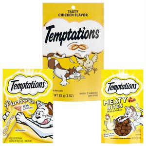 Variety Pack - Temptations Classic Tasty Chicken Soft & Crunchy Cat Treats, Creamy Puree & Meaty Bites