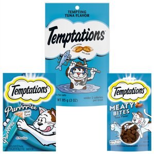 Variety Pack - Temptations Classic Tempting Tuna Flavor Soft & Crunchy Cat Treats, Creamy Puree Tuna & Meaty Bites Tuna