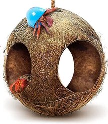 SunGrow Hanging Coconut Hide Hermit Crab & Crested Gecko Reptile Climbing Decor & Tank Accessories 