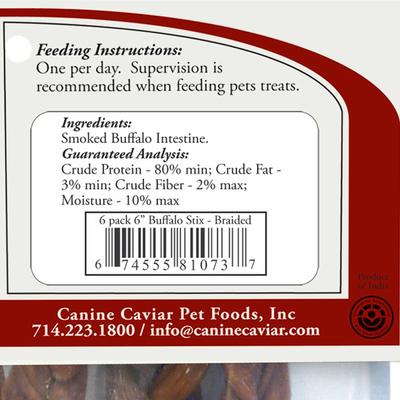 Show full view: Canine Caviar Braided Buffalo Stix 6" Dog Treats, 6 pack slide 5 of 7