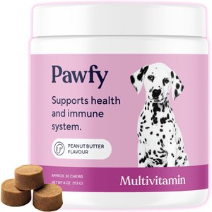Pawfy Multivitamin Peanut Butter Flavor Supplement for Dogs, 30 count
