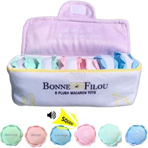 Bonne et Filou Macaron Plush Squeaky Dog Toy, 6 count