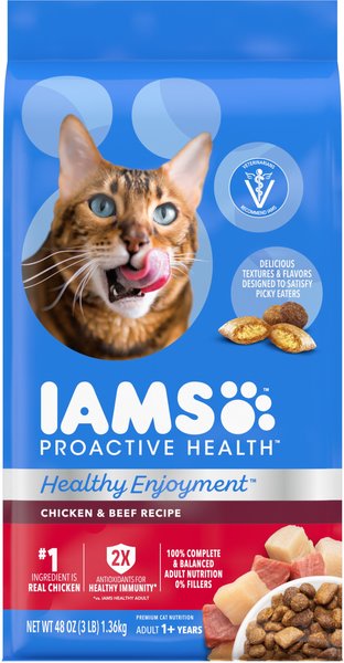 Iams Proactive Health Healthy Enjoyment Immune Support Chicken & Beef Adult Dry Cat Food, 3-lb bag slide 1 of 9