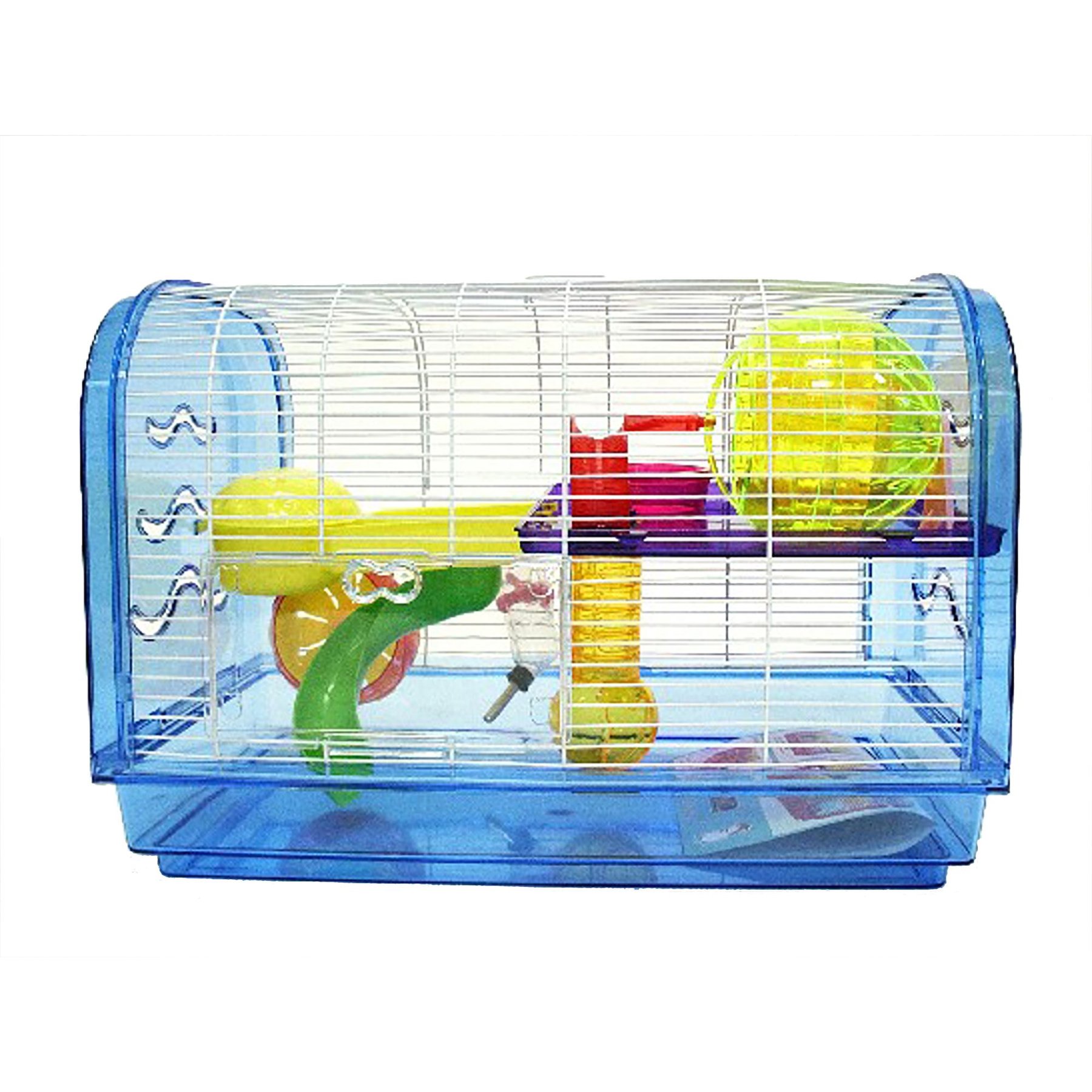 View of YML Dome Hamster Habitat Cage & Accessories, Blue - Chewy.com