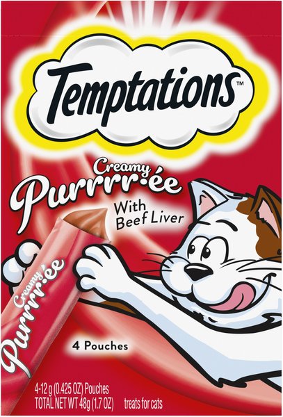 Temptations Creamy Puree with Beef Liver Lickable Cat Treats, 12-gm Pouch, 4 count slide 1 of 10