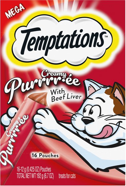 Temptations Creamy Puree with Beef Liver Lickable, Squeezable Cat Treat, 12-gram pouch, 16 count slide 1 of 10