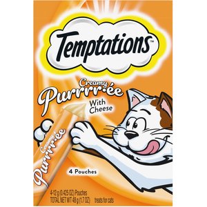 Temptations Creamy Puree with Cheese Lickable, Squeezable Cat Treat, 12-gram pouch, 4 count