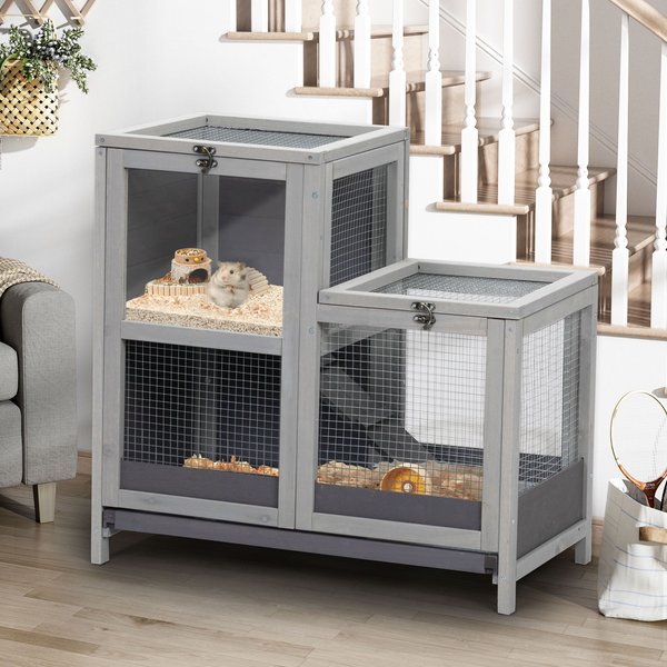 Coziwow 2-tier Wooden with Removable Tray Small Pet Hutch, Grey